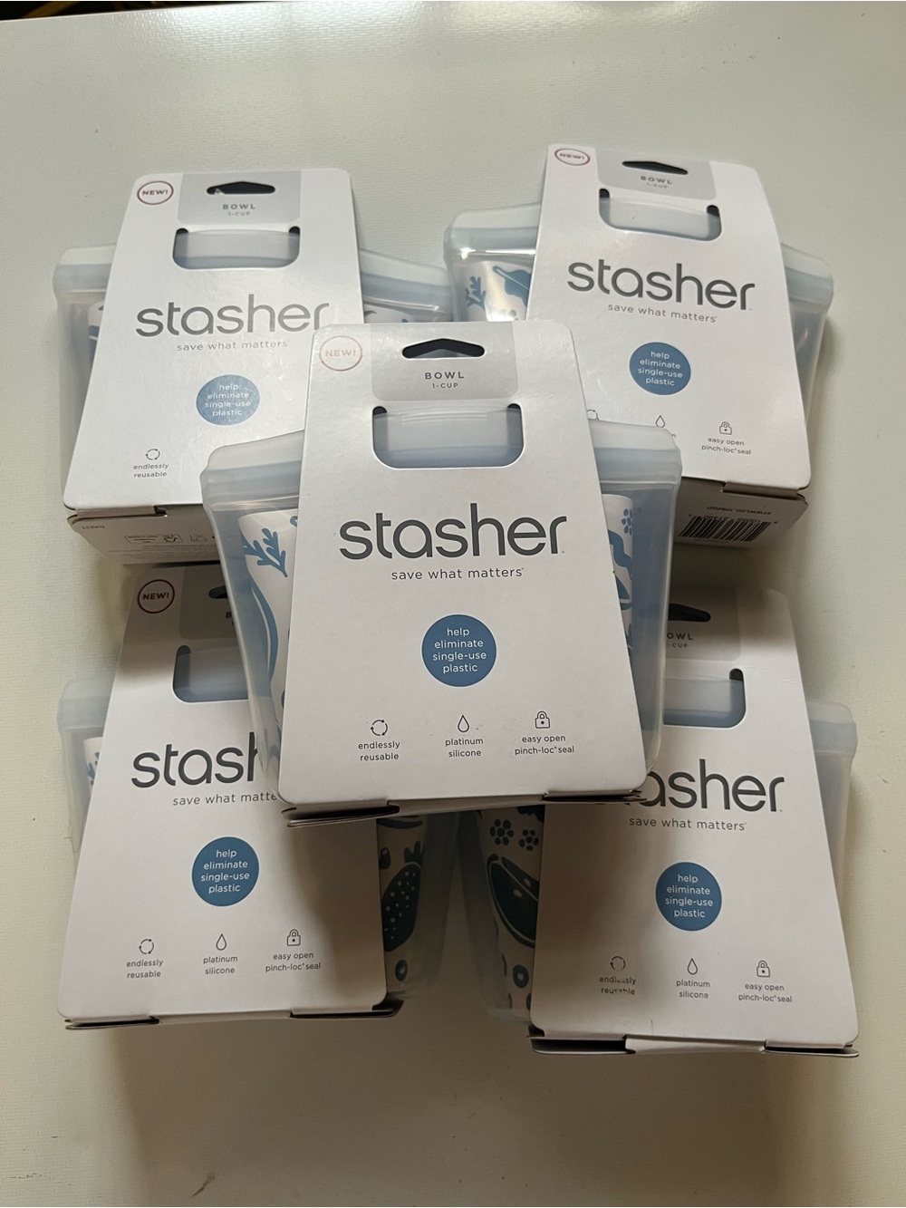 Stasher Premium Reusable Silicone Food Storage Bowl, Clear, 1-Cup ×5pc